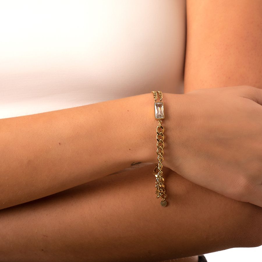 Βραχιόλι Από Ανοξείδωτο Ατσάλι Επιχρυσωμένο Με Swarovski AS25283