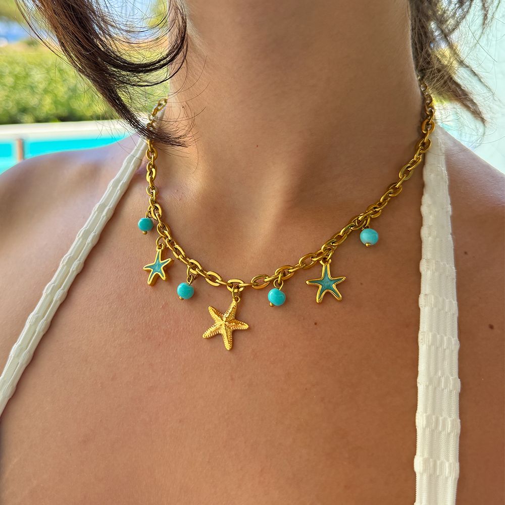 Κολιέ Από Ατσάλι Επιχρυσωμένο Με Αστερίες AA13703