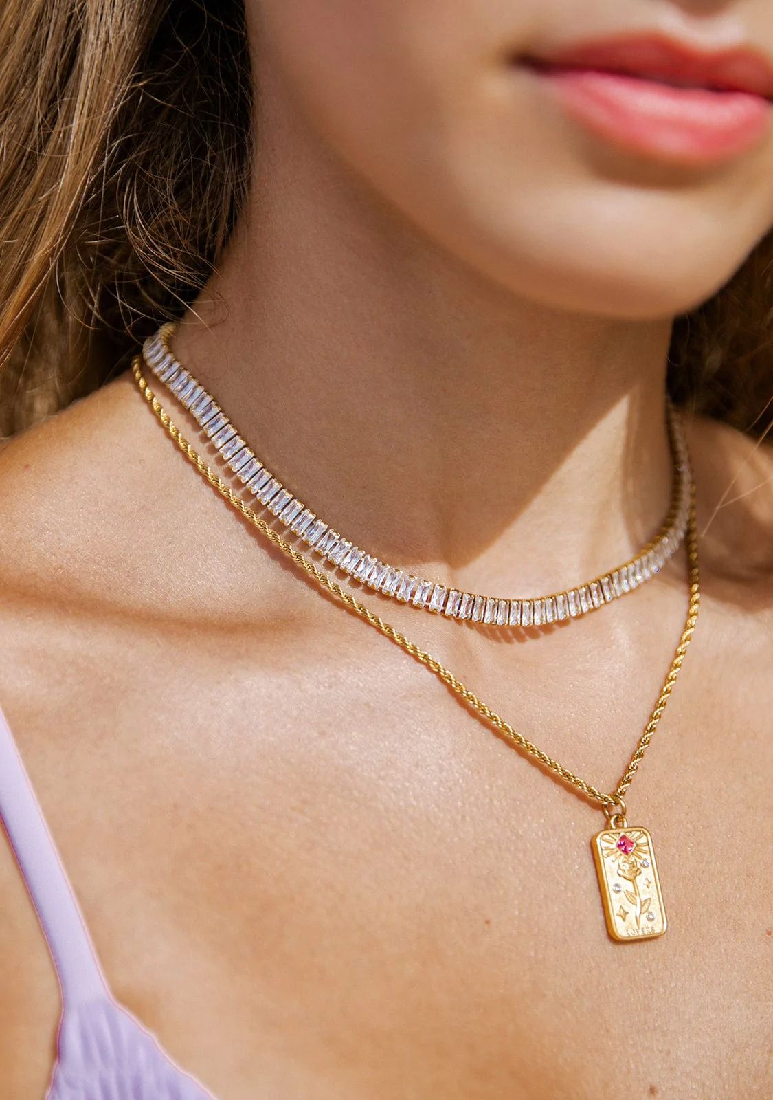 Σετ Κολιέ Ριβιέρα Choker Και Βραχιόλι Από Ανοξείδωτο Ατσάλι Επιχρυσωμένο 24Κ Με Ορθογώνια Ζιργκόν MI15228