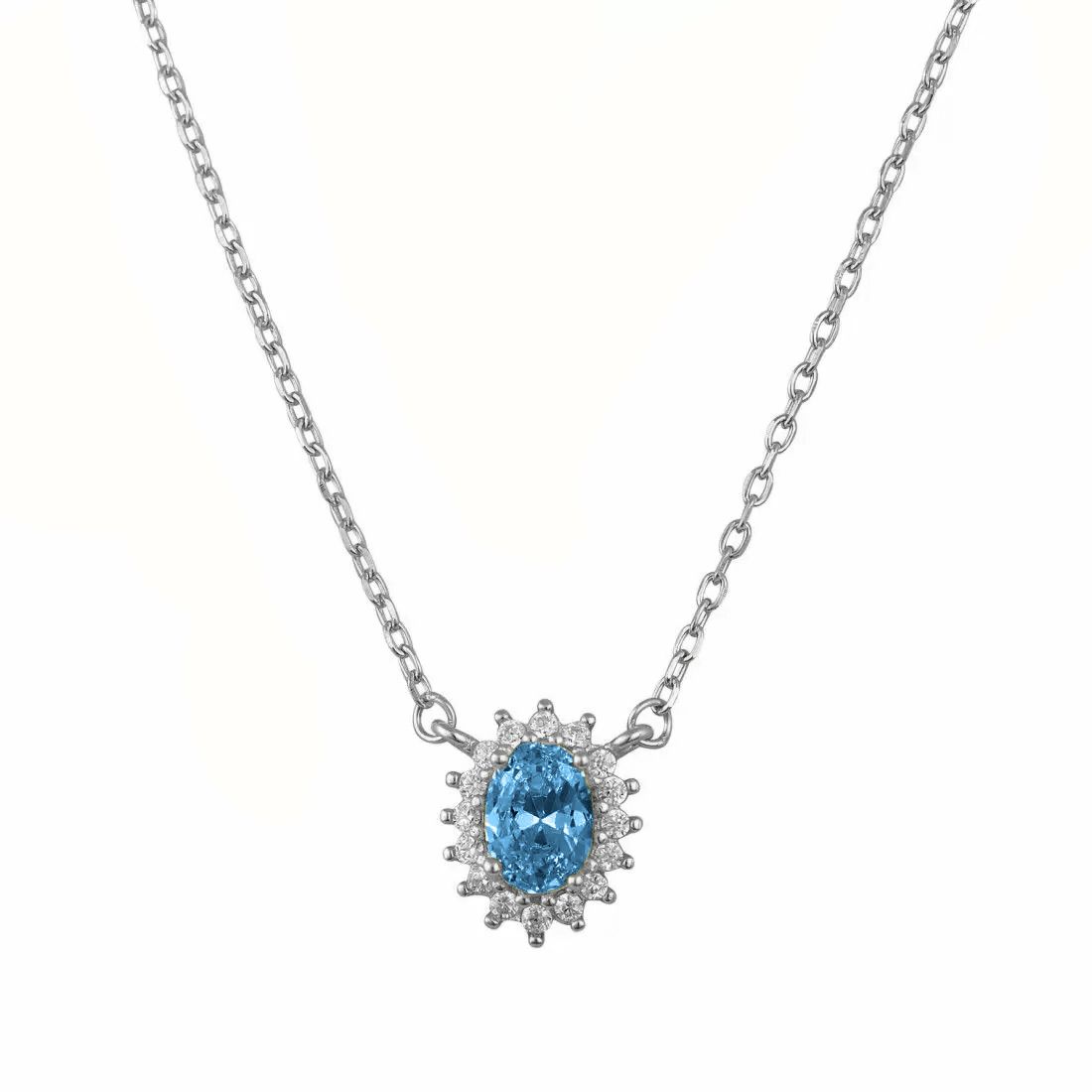 Κολιέ Ροζέτα Από Ασήμι 925 Οβάλ Με Ζιργκόν Blue Topaz SS12240