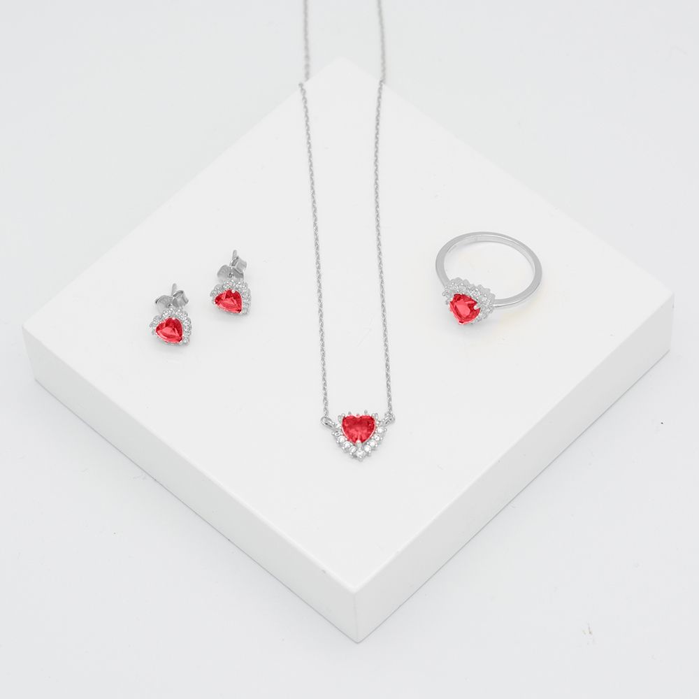 Valentine's Day Red Hearts Silver 925 Gift Set VD11939