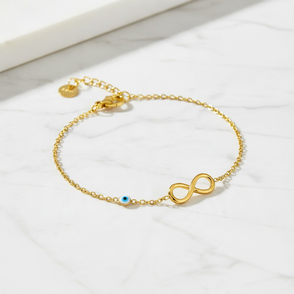 Βραχιόλι Από Ατσάλι Επιχρυσωμένο Με Άπειρο Και Ματάκι MI21611